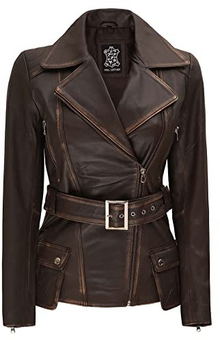 fjackets Lange Lederjacke Frauen - Echtes Lammfell Leder Motorradjacke & Mäntel für Damen, Victoria Brown, L