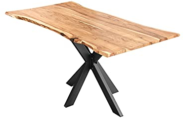SAM Esszimmertisch 120x80cm Lyon, echte Baumkante, Akazienholz naturfarben, massiver Baumkantentisch mit Spider-Gestell Mattschwarz, Esstisch im Industrial-Design