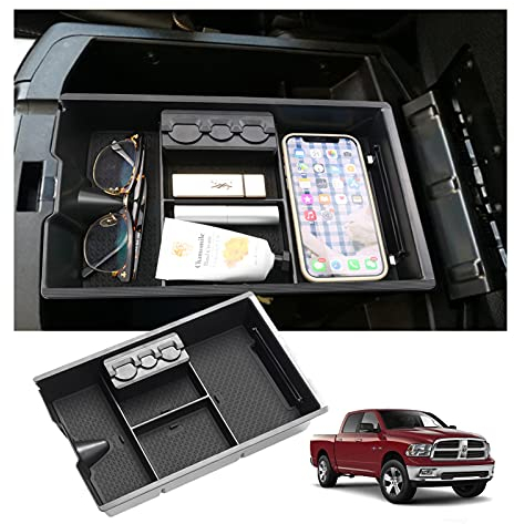 Ruiya Kompatibel mit Dodge RAM 1500 2009-2018 Mittelkonsole Aufbewahrungsbox, RAM Armlehne Organizer Tray Mittelarmlehne Handschuhfach Mittelkonsole Organizer RAM Zubehör Mittelkonsole Ablagefach