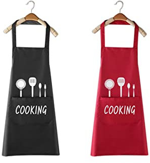PUERHUACI Schürze,Kellnerschürze,Grillschürze,2 Stück Kochschürze,Verstellbar Professionell Kellnerschürze Backschürze Grillschürze Latzschürze Wasserdicht Kochschürze mit Taschen Schürze Unisex