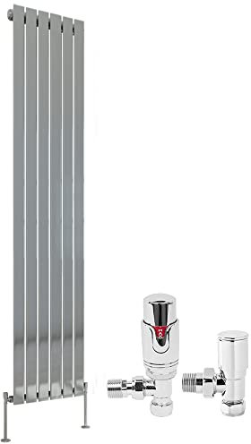 NRG 1800 x 408mm Radiator Vertical Single Flat Panel Bathroom Heater Central Heating Radiators Chrome + Free Thermostatic Valves