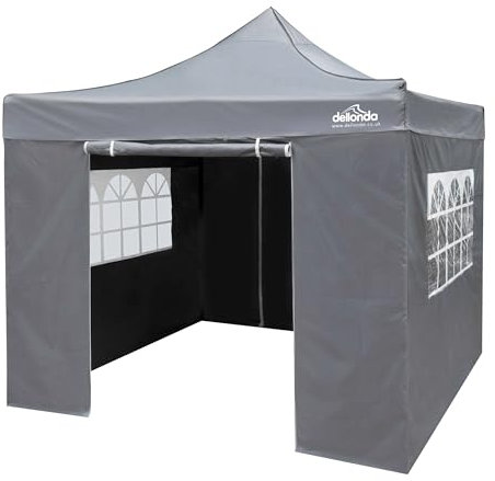 Dellonda Premium 2 x 2m Pop-Up Gazebo with Side Walls, Heavy Duty, PVC Coated, Water Resistant - Grey Canopy - DG163