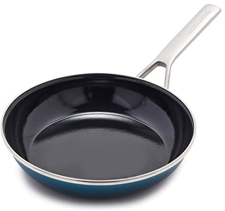 Merten & Storck Europäisch gefertigtes Kochgeschirr aus emailliertem Stahlkern, 24,1 cm Bratpfanne, Induktion, PFAS und PTFE-frei, spülmaschinenfest, ofen- und grillfest, Ägäisches Blaugrün