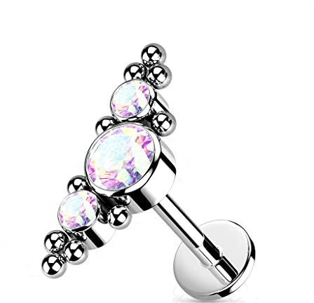 Paula & Fritz® Push-In Labret Piercing Zirkonia Regenbogen Titan-IUM Grade 23 Piercing 1,2-mm Stab-Dicke 8-mm Lang Madonna Medusa Monroe Ohr-Stecker
