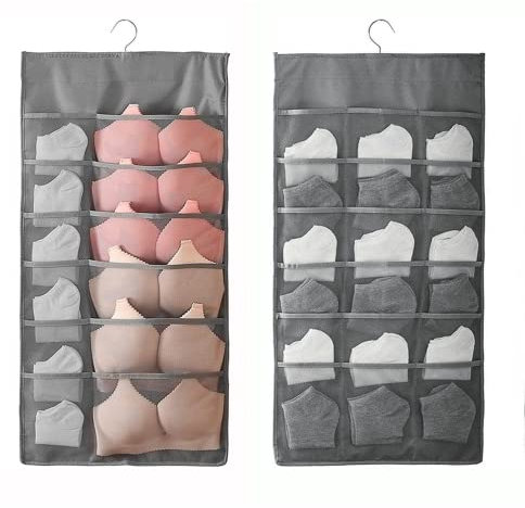 Hanging Storage - 30 Pockets Hanging Closet wardrobe Storage Bra Underwear Socks Ties Organiser,Large Underwear Organiser for Wardrobe Wall-Double-Sided Space-Saving Clothes Organiser (30 grey)