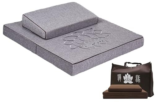 Zafu Zabuton Meditationsset bestehend aus Zafu Meditationskissen und Zabuton Matte für Sitzmeditation und Yoga mit Abnehmbares Reißverschluss-Design (Grau,80 * 80cm)