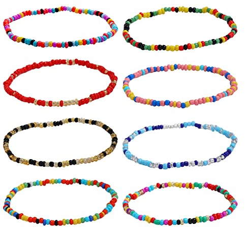 Cosswe Perlen Fußkettchen,8 Stück Verstellbares Boho Fußketten Glasperlen Fußkettchen Handgemachte Damen Fußkettchen Boho Bunte Fußkettchen Strand Fußkettchen für Frauen Mädchen