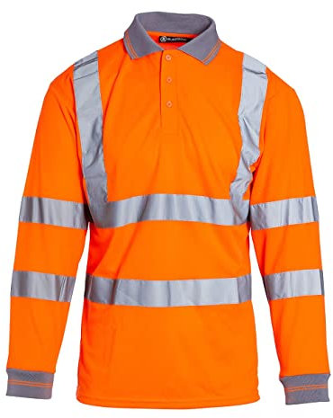 Blackrock Hi-Vis Long Sleeve Polo Shirt, Rail Orange T-Shirt, Work Utility & Safety Clothing, High Viz, Work Tops, Clothing PPE Workwear, Birds Eye Polyester, Class 3 Certified, Size Large
