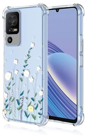 BORYA Case for TCL 40 SE (TCL 40SE), Shockproof TPU Bumper Clear Ultra Thin Soft Silky Premium Silicone Cover with Cute Elegant Simple Pattern, White Flowers
