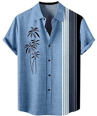 NQyIOS Mens Shirts Short Sleeve, Mens Hawaiian Shirt 3D Print Casual Button Down Beach Holiday Aloha Short Sleeve Shirt Funny Cruise Shirts Tshirts 2023 Sales Clearance Sky Blue