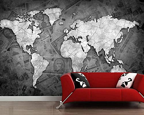 3D Wandtapete Benutzerdefiniert Weltkarte Schwarz Und Weiß Tapete Geeignet Für Wohnzimmer Tv Tapete Sofa Hintergrund Selbstklebendes Wandbild Abziehen Und Aufkleben Wandposter Wandku 140(B)x70(H)cm