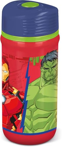 Marvel Gourde rouge et bleue en plastique pour enfants Avengers Hulk Iron Man 390 ml avec bouchon anti-goutte