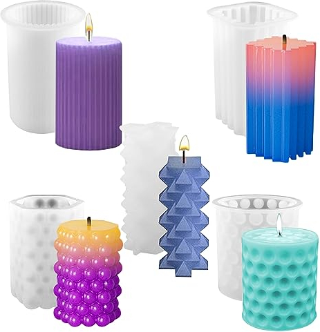 FINEASY 5 Stück Kerzenform Silikon, 3D Kerzenformen zum Gießen, Kerzenform Silikonform Als Bastel Ornamente, DIY Kerzen Formen Silikon Partybeleuchtung Heimdekorationen Handwerk
