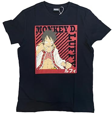 Sabor T-Shirt One Piece Straw Hat. T-shirt Monkey D. Luffy Official. T-Shirt in Cotton Unisex. Black., Black, L