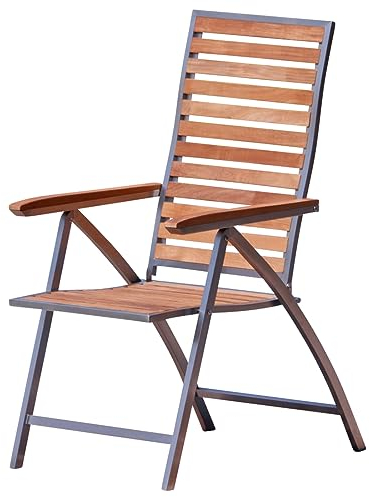 ALEOS. Hochlehner aus Edelstahl mit A-Grade Teak Holz, Teakhochlehner Teakstuhl Gartenstuhl Gartensessel Klappstuhl - klappbar - Rückenlehne 5-Fach verstellbar Nassau, Größe:1 Stück