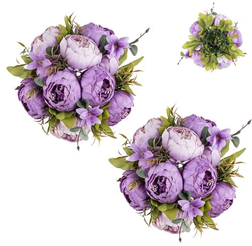 BLOSMON Kunstblumen Blumenstrauß Blumenkugeln Tischdeko Hochzeitsdeko 2 Stück Lila Künstliche Pfingstrose Flower für Hochzeit Tisch Dekoration Blumen Künstlich für Wohnzimmer Geburtstag Party Deko