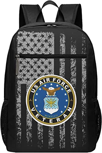 FJQWKLF Air Force Veteran Strandtuch-Rucksack, Schule, Reisen, Sport, Arbeit, Büchertasche, Laptop-Rucksack, 17 Zoll, amerikanische Flagge