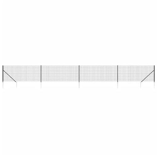 vidaXL Clôture en Treillis Métallique et Ancrage, Panneau de Clôture Décoratif, Barrière de Protection Jardin Patio Extérieur, Anthracite 1x10 m