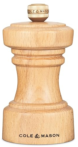 Cole & Mason Hoxton Natural Beech Pepper Mill, Precision+ Carbon Mechanism, Compact Pepper Grinder with Adjustable Grind, Beech Wood, 104mm, Seasoning Mill, Lifetime Mechanism Guarantee