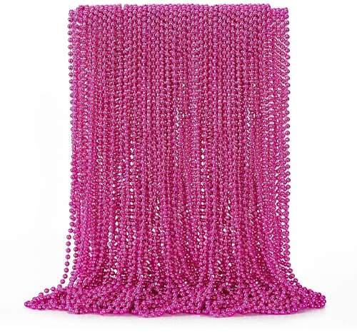 Lot de 50 colliers de perles roses métalliques Mardi Gras de 83,8 cm, collier de perles rondes Mardi Gras pour festival et défilé pour sensibilisation au cancer du sein, accessoires de fête pour