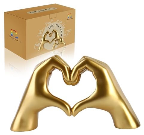 loveparadise Goldene Dekoration, Herz-Hände, Skulptur für Wohnzimmer, Liebe, Finger, moderne Statue für Boho-Hochzeitsdekorationen, Skulpturen, Heimdekoration für Regale