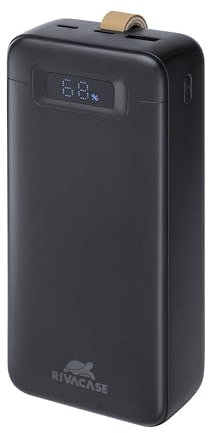RIVACASE VA1083 Powerbank 30000 mAh, QC/PD 65W Schnelladestation kompatibel mit Laptops, Tragbares Ladegerät mit LCD-Display, 2 Eingängen und 3 Ausgängen, Perfekt für MacBook, iPhone, Dell, HP, u.a.
