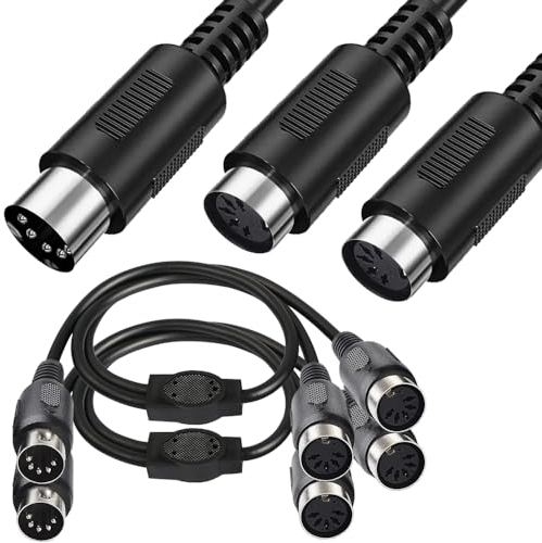 Xiatiaosann 5Pin DIN MIDI Male to Dual DIN MIDI Female Cable, MIDI 5 PIN DIN to XLR Splitter Y Adapter Cord for MIDI Keyboard, MIDI Guitar (2 Pcs)
