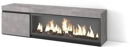 Skraut Home | Mueble TV | Televisión | Muebles de salón, almacenaje | 160 | para TV hasta 65 | Chimenea eléctrica XXL | Estilo Moderno | Cemento