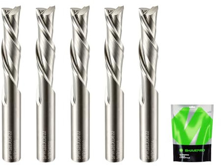 SHARPRO 1/4 Downcut Router Bit 1/4 Inch Shank, Spiral CNC Router Bits, Carbide Down Cut End Mill for Woodworking, Engraving, Plywood, Mortise and Acrylic (5PCS)