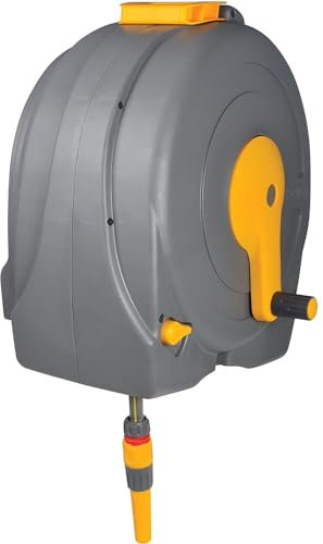 AMK® Hozelock Wall Mounted Fast Reel with 40m Hose Wind Up Hosepipe Protection Irrigation Water Garden Gardening Plants Home Watering System