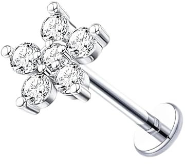 Besyvvin 925 Sterling Silber Lippenpiercing Helix Tragus Knorpel Stecker 6mm Blume Stein Piercing Lippe Stud Damen