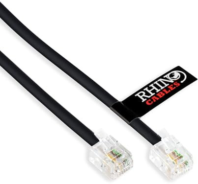 rhinocables ADSL RJ11 Lead High-Speed Internet Cable for BT, Internet, Broadband, Modem, Router and Landline Telephone Black Wire (10, 1m)