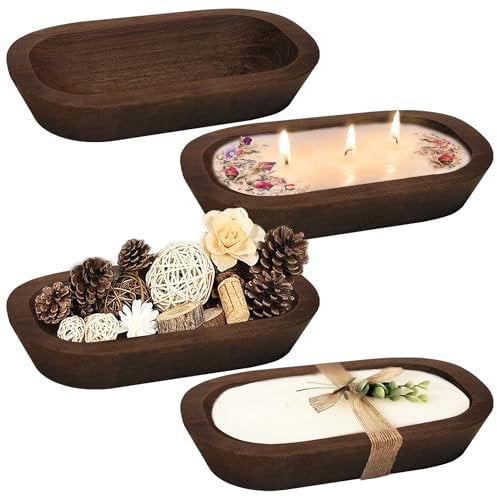 Royxen 4 Pack Dough Bowl for Candle, Wooden Dough Bowls Paulownia, Rustic Bowl Vintage, Bowls for Candle, 9.5 x 5.5 Inch, Brown