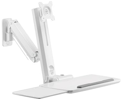 PureMounts Monitor Halterung mit Tastaturablage, Wandhalterung Bildschirmhalterung mit Tastatur Ablage, Höhenverstellbar, Schwenkbar, Neigbar, Stand Up Arbeitsstation, Weiß