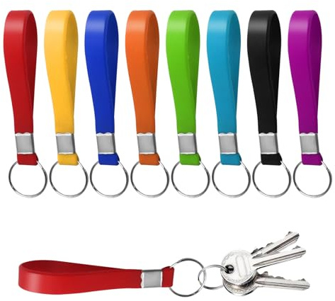 Qianeffort 8Pcs Key Rings Multi Colors Key Rings With Tags,Heavy Duty Identification Silicon Key Ring Loops Fob,Key Lanyard Wristlet Keychain Key Ring for Organizing and placing keys