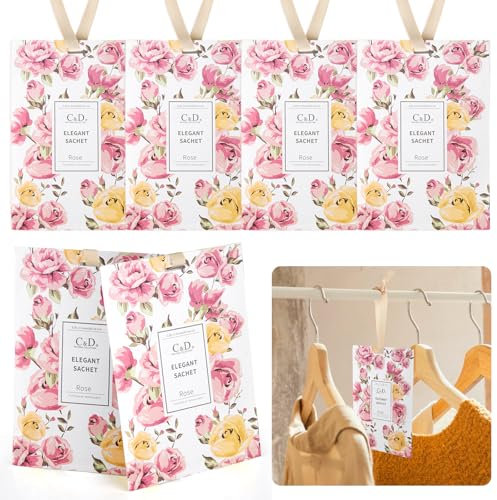 6 Stück Duftsäckchen Kleiderschrank, 20g Schrankduft Frische Sachets, Kleiderschrank Duft, Aromatherapie Dufterfrischer Taschen für Schubladen, Schränke, Autos, Garderoben (Rose)