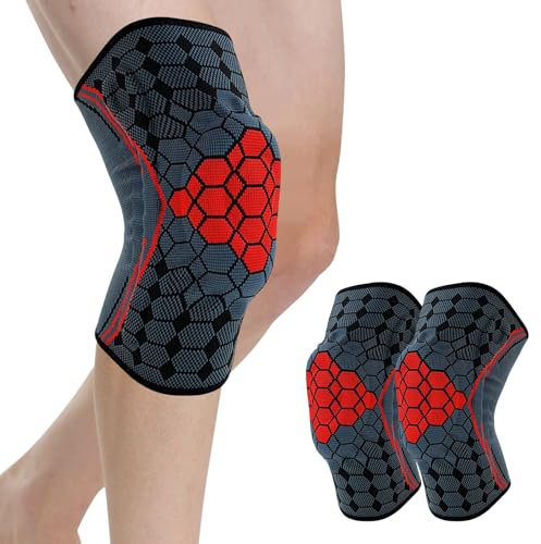2 Stück (1 Paar) Kniebandage, Gestrickt Elastische Knieschützer, Knee Support aus Nylon und Silikon, Anti-Rutsch Stretch Kniebandage, Knieschoner Sport Beschützer für Tanzen Basketball Laufen Sport
