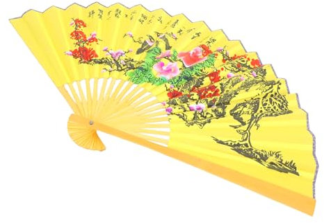 OSOLADY Tai Chi Fan Chinese Style Bamboo Fabric Hand Fan with Traditional Painting for Decor Photography