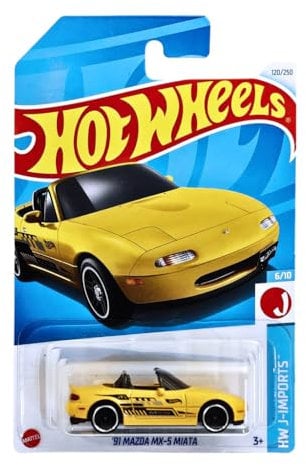 Hot Wheels - ´91 Mazda MX-5 Miata - HW J-Imports 6/10 - HTD80 - Short Card - gelb - Mattel 2024 – 1:64
