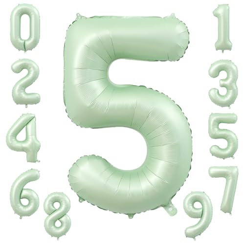 KOBOKO Zahlen Luftballon 5 Jahre Grün, 40 Zoll XXL Folienballon 5, Salbeigrün Zahlenballon 5. Geburtstag Mädchen Junge, Olivgrün Helium Ballons 5 Geburtstag, Ballon Zahlen 5 Geburtstagsdeko 5 Jahre