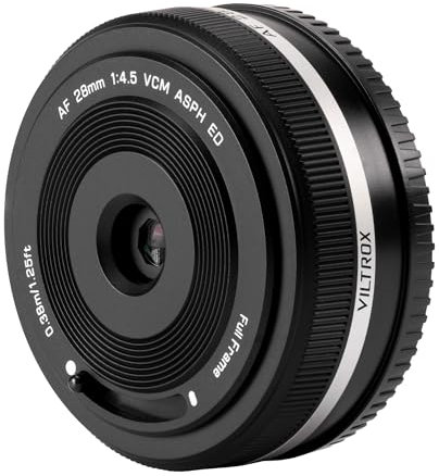 VILTROX 28mm f/4.5 F4.5 Pancake Obiettivo per Sony E, Chip di Messa a Fuoco Automatica Full Frame Grandangolare Obiettivo Compatibile con Fotocamere Sony E Mount a7cr a7cii a7c a6700 zv-e100 a6600