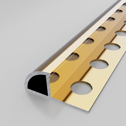 Raouoae Fliesenschiene Viertelkreisprofil Fliesen-Abschlussleiste Lang 125cm*2 Eloxiert Profil Schiene - Winkelprofil Zum Kantenschutz(Gold,8mm)