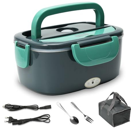 Lunch Box Calefacción, 60 W, 1,5 L, cuenco calefactor, 2 en 1, caja de comida para coche, camión casa, 12 V/24 V/220 V, caja calefactora eléctrica para oficina, escuela, viaje, coche (A)
