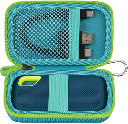 Hard Case Compatible con SanDisk 500GB/ 1TB/ 2TB/ 4TB Extreme Portable SSD - Hasta 1050MB/s - USB-C, USB 3.2 Gen 2 - External Solid State Drive. Soporte de viaje para cable USB - Verde (Solo en caja)