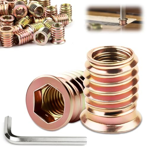 TXXATX Insert Fileté Bois M8x22 mm Insert Bois M8 Écrous à Visser 25 Pièces Inserts D'écrou Galvanisés Écrou Hexagonal Fileté pour Meubles Chaises Lits en Bois Étagères Établis Meubles Jardin