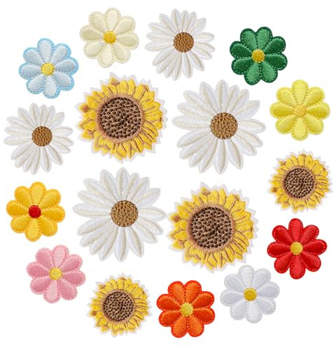 17 PCS Iron on Flowers Embroidery Patches Sunflower Patch Daisy Flower Applique Patch Flowers Sew on Patches Embroidered Sew on Sunflower for DIY Clothes Backpacks Hats Jeans Jackets T-Shirt
