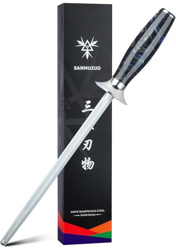 SANMUZUO Wetzstahl 23 CM, Professioneller Messerschärfer für Küchen, Hochkohlenstoffhaltigem Superstahl mit Harzgriff – XUAN Serie (Sternenschwarz)