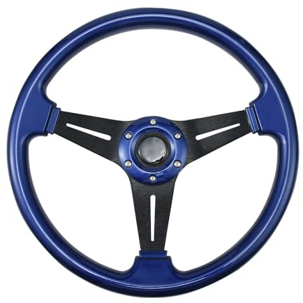 JSCARLIFE Universal Racing Steering Wheel,Drifting Deep Dish Steering Wheel 13.39”/340mm 6 Bolts Grip Acrylic with Horn Button Fit For Most Vehicle and Racing Car (Blue)