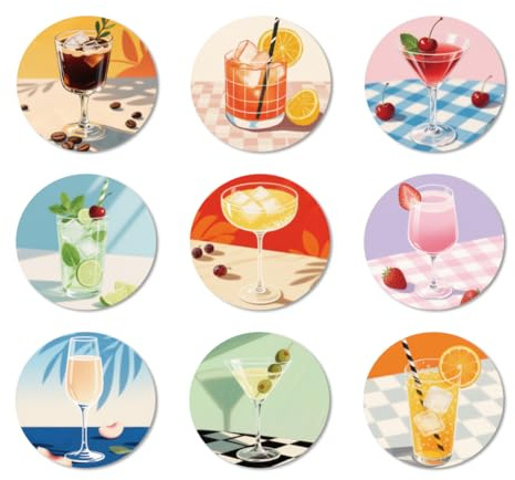 ANATTASOUL Wood Coasters Set of 9 for Drinks Cocktail Drinks Colorful Wooden Cup Mat for Coffee Table Decor, 3.9 Desk Coasters for Home, Apartment, Office, Bar Gifts