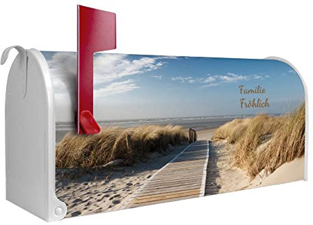 banjado® Amerikanischer Briefkasten - US Mailbox/Letterbox mit Motiv Dünen 51x22x17cm - Postkasten Stahl aus Amerika – Briefkasten amerikanisch weiß pulverbeschichtet